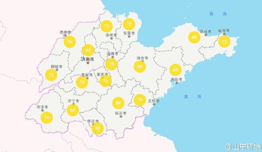 山東省十七市環(huán)境空氣AQI指數(shù)
